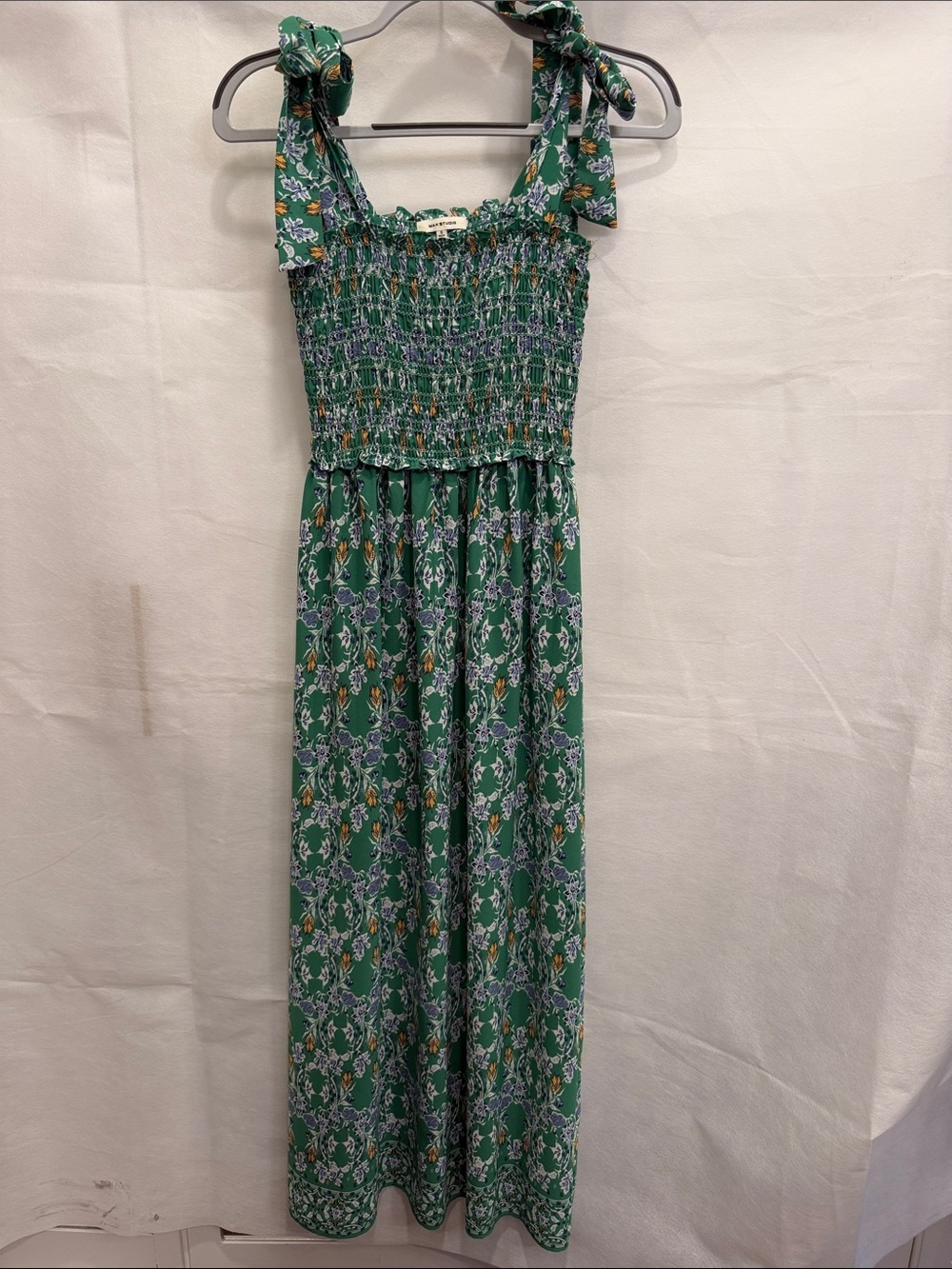 Max Studio Green Floral Tie-Shoulder Smocked Maxi Dress